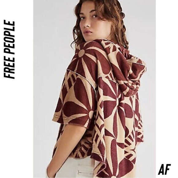 FREE PEOPLE TERRI CARDI HOODIE WINE TAN NEW SMALL - Picture 4 of 8